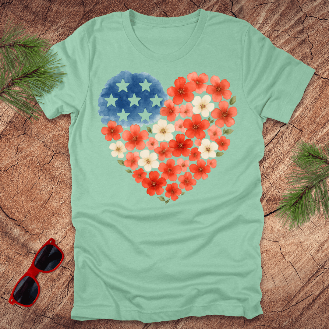 Patriotic Floral Heart Tee