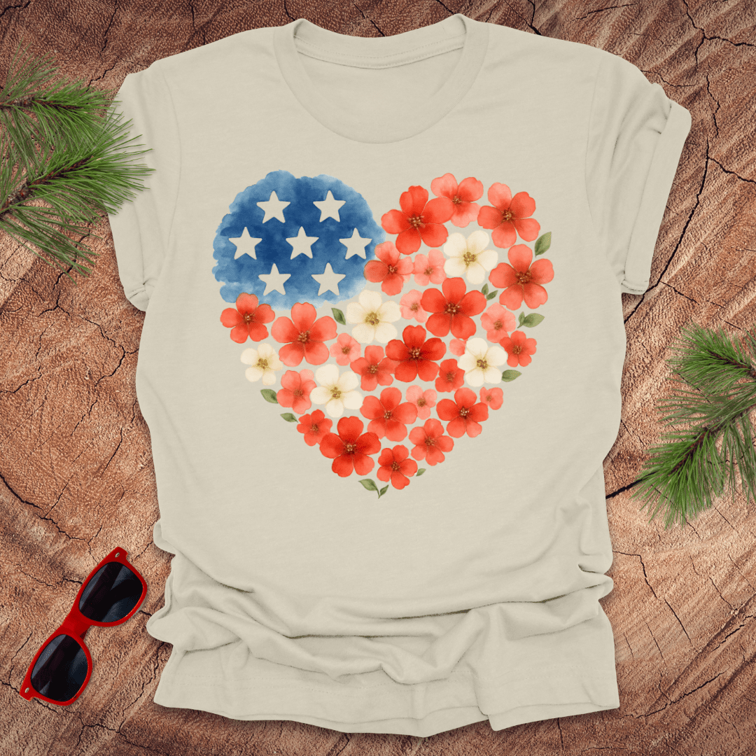 Patriotic Floral Heart Tee