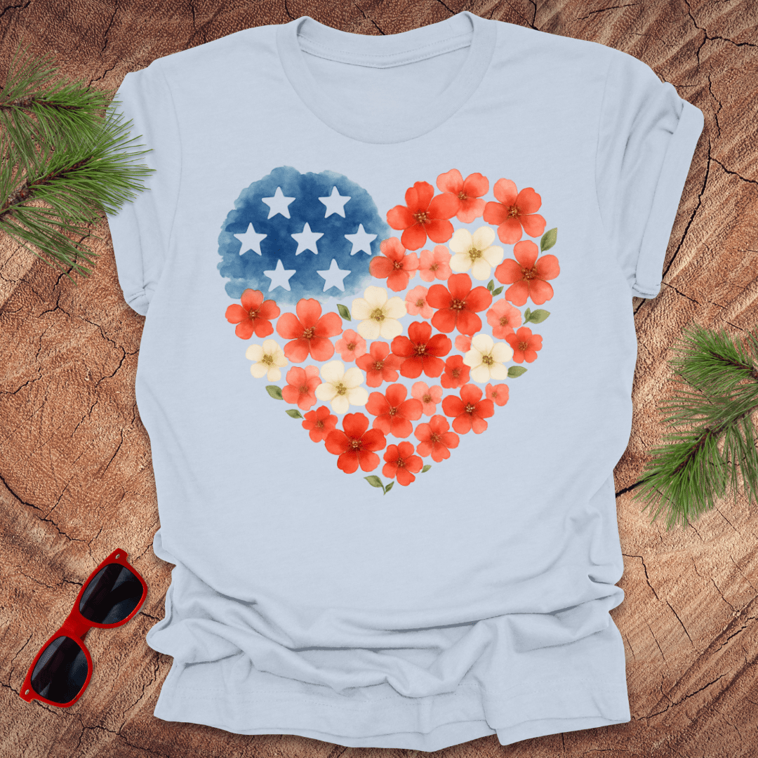 Patriotic Floral Heart Tee