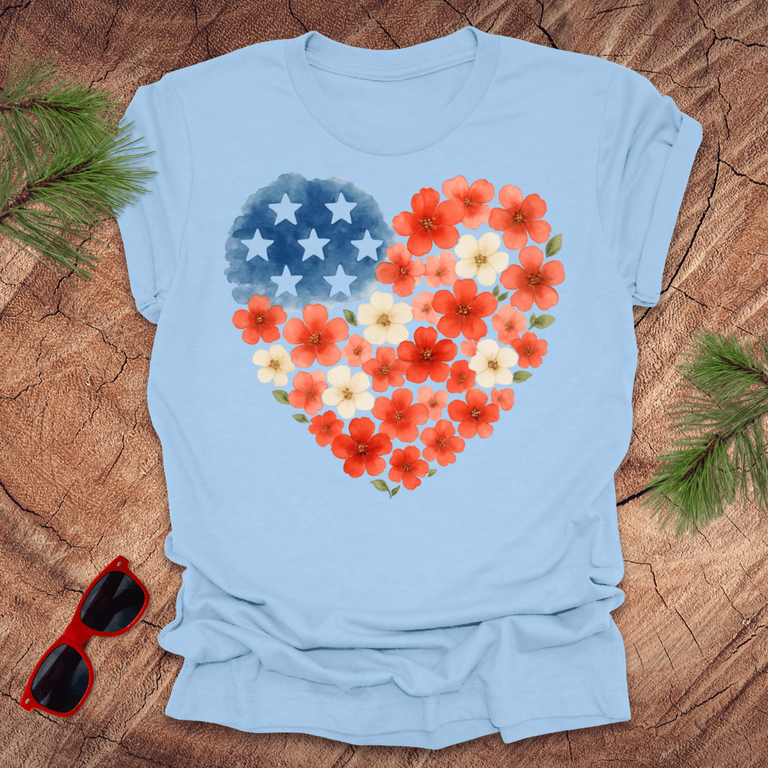 Patriotic Floral Heart Tee