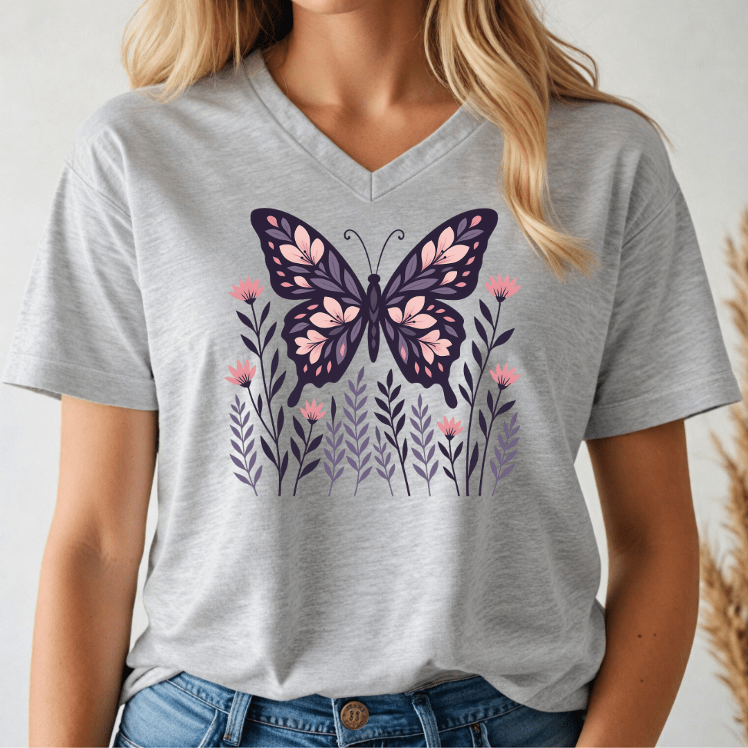 Purple Butterfly V-neck Tee